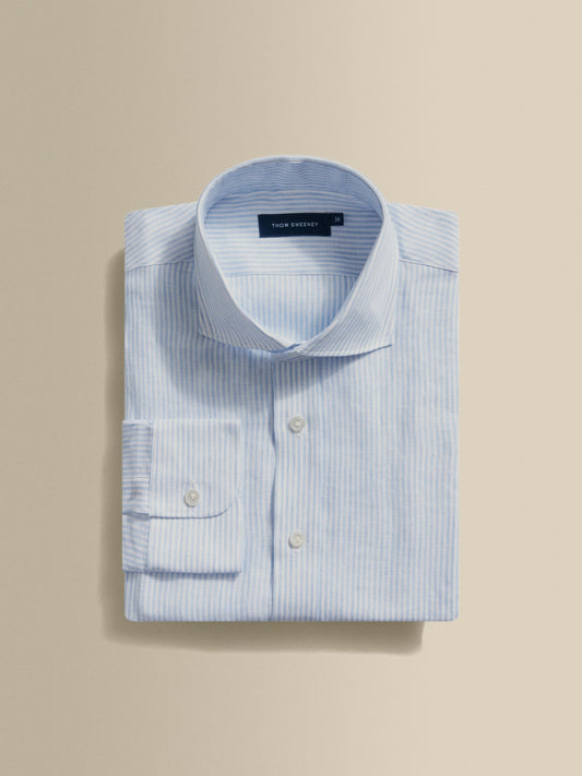 Linen Striped Cutaway Collar Shirt Blue Stripe Product Image