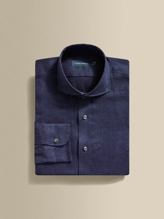 Linen Cutaway Collar Shirt Navy Product Image