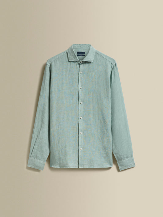 Linen Cutaway Collar Shirt Sage Product Image