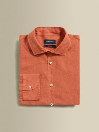Linen Cutaway Collar Shirt Terracotta Folded Product Image
