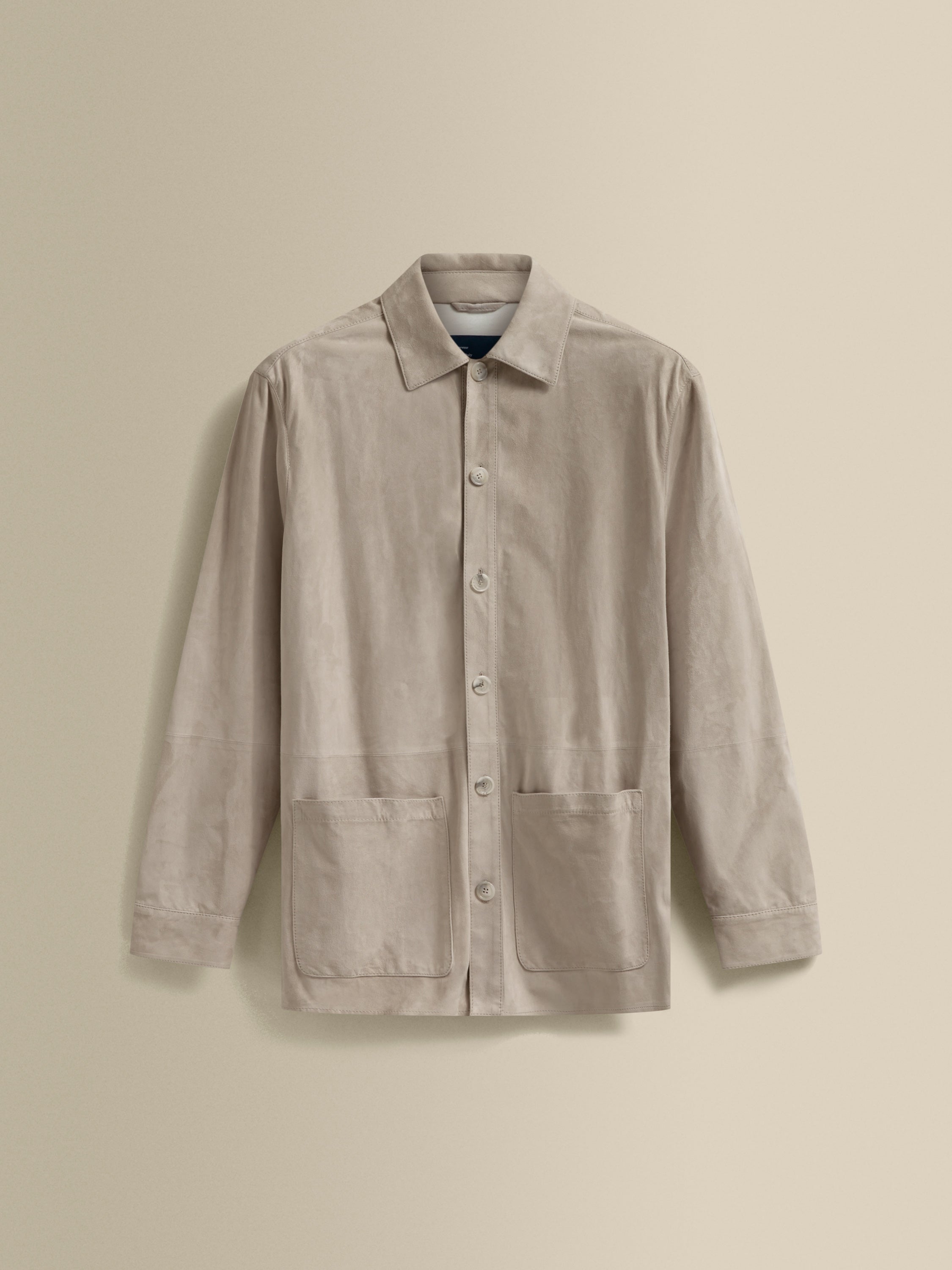 Suede Button Through Overshirt Stone Product Image