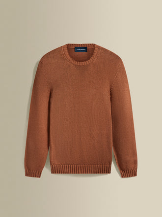 Bourette Silk Wide Gauge Crew Neck Sweater Terracotta Product Image