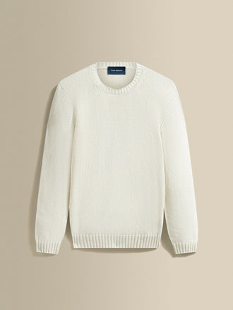 Bourette Silk Wide Gauge Crew Neck Sweater White Product Image