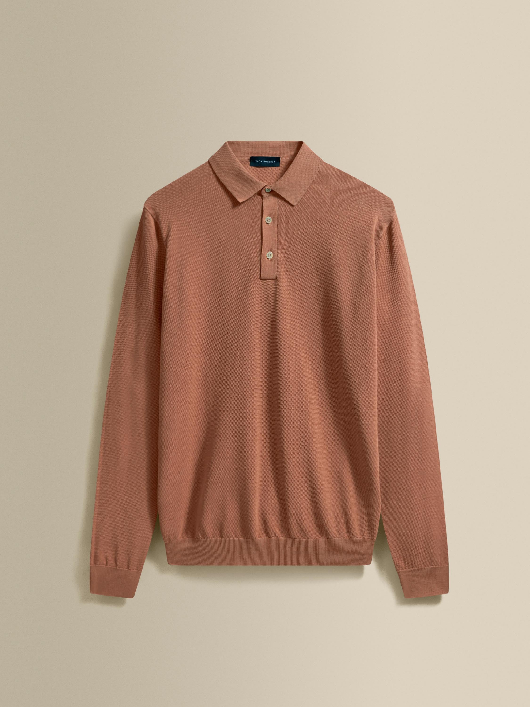 Cotton Air Crepe Long Sleeve Polo Shirt Burnt Orange Product image