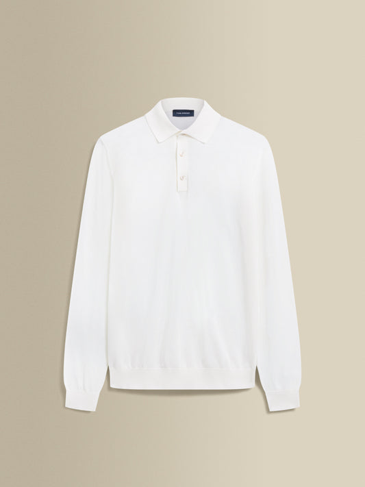 Cotton Air Crepe Long Sleeve Polo Shirt White Product Image