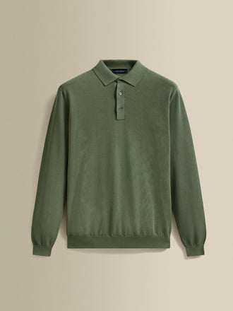 Cotton Air Crepe Long Sleeve Polo Shirt Sage Product Image