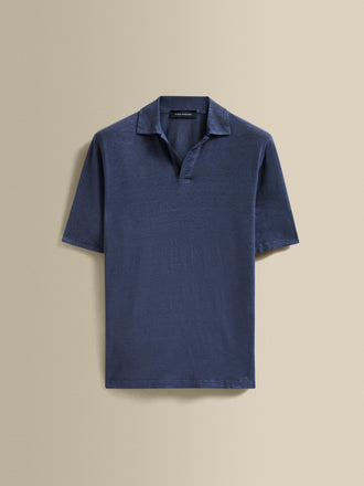 Linen Skipper Polo Shirt Denim Product Image