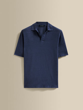 Linen Skipper Polo Shirt Navy Product Image