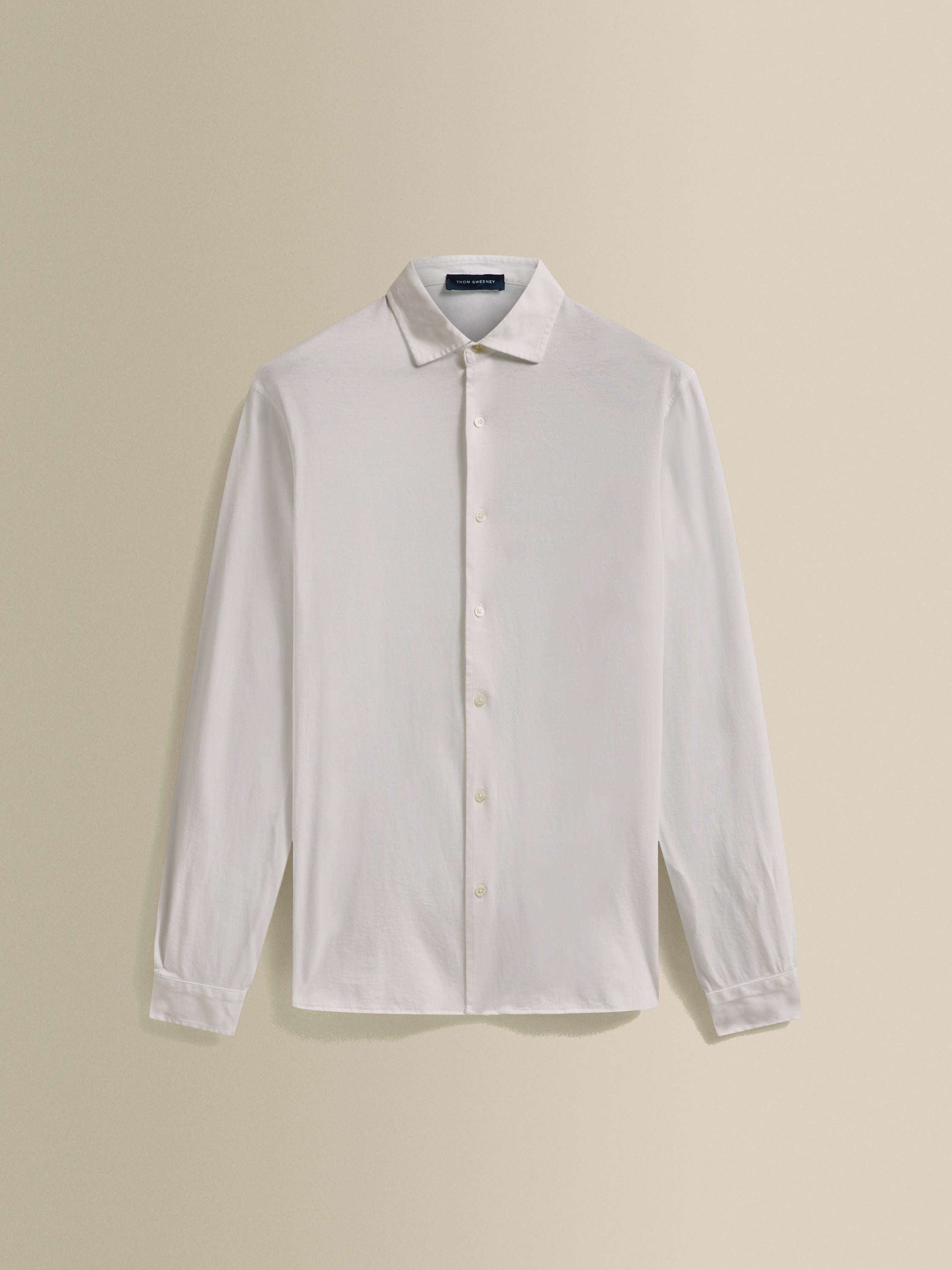 Cotton Long Sleeve Button Through Polo Shirt Off White Product Image
