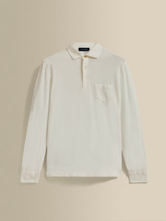 Cotton Pique Long Sleeve Polo Shirt White Product Image