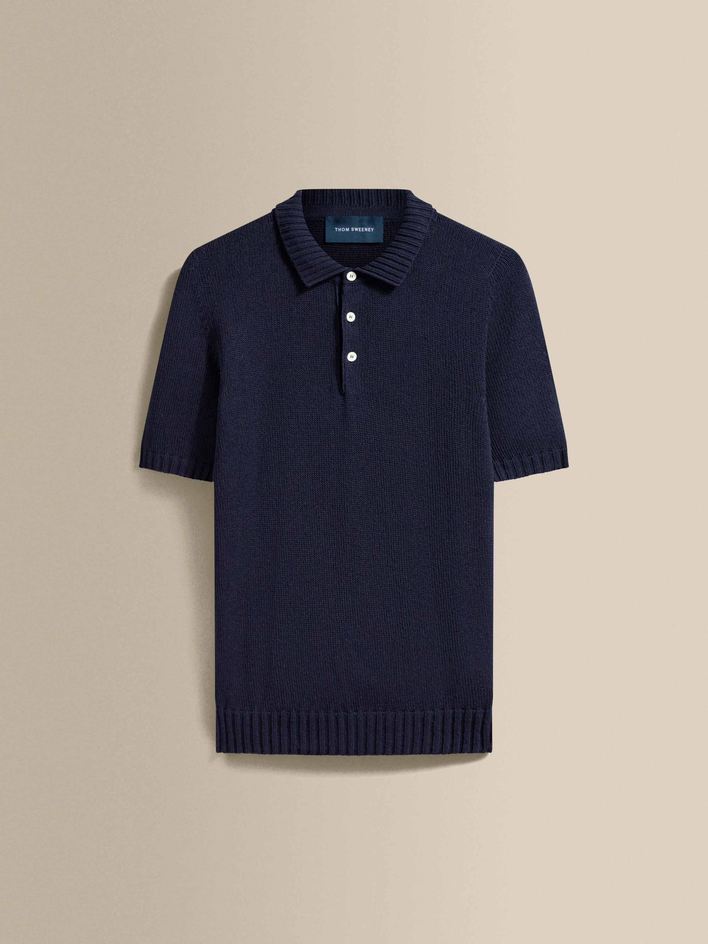 Bourette Silk Wide Gauge Cable Polo Shirt Navy Product Image