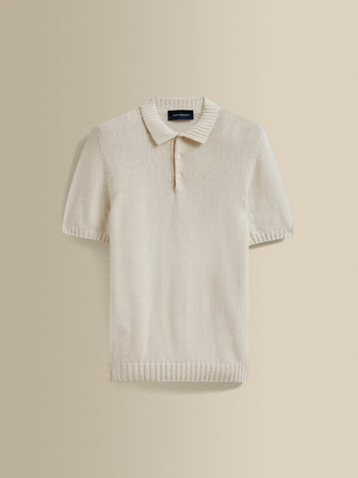 Bourette Silk Wide Gauge Cable Polo Shirt White Product Image