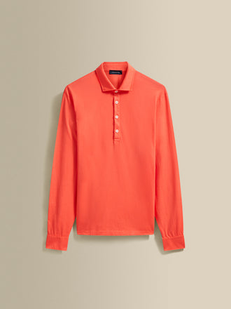 Cotton Long Sleeve Polo Shirt Blood Orange Product Image