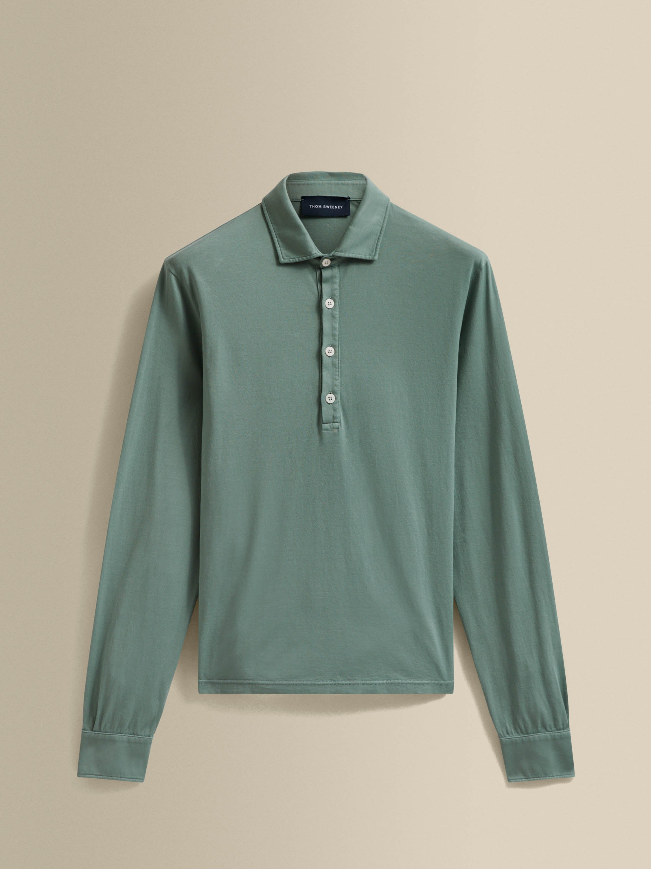Cotton Long Sleeve Polo Shirt Sage Product Image