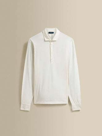 Cotton Long Sleeve Polo Shirt White Product Image