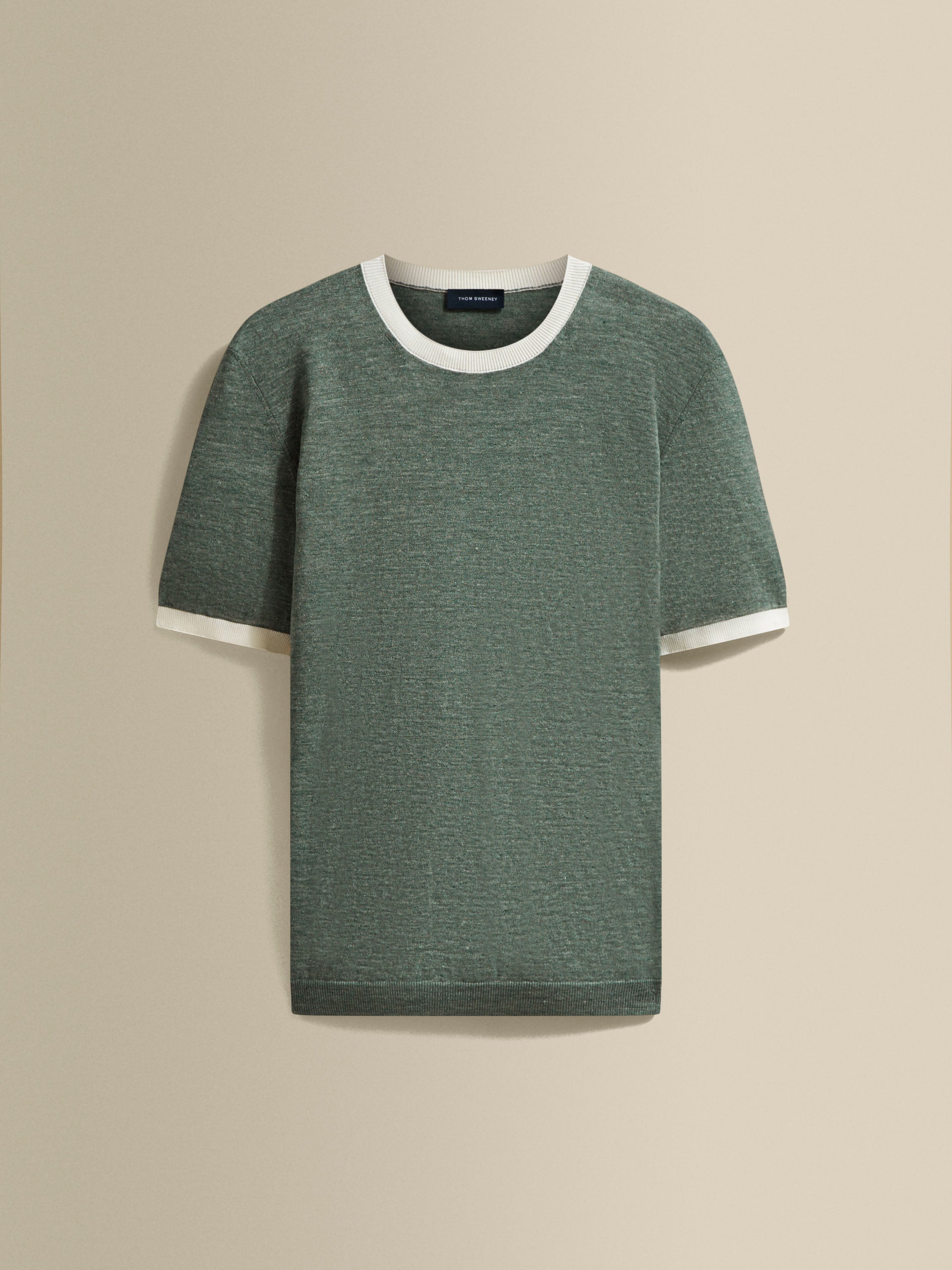 Linen Cotton Contrast Rib T-Shirt Green Product Image