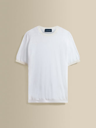 Linen Cotton Contrast Rib T-Shirt White White Product Image