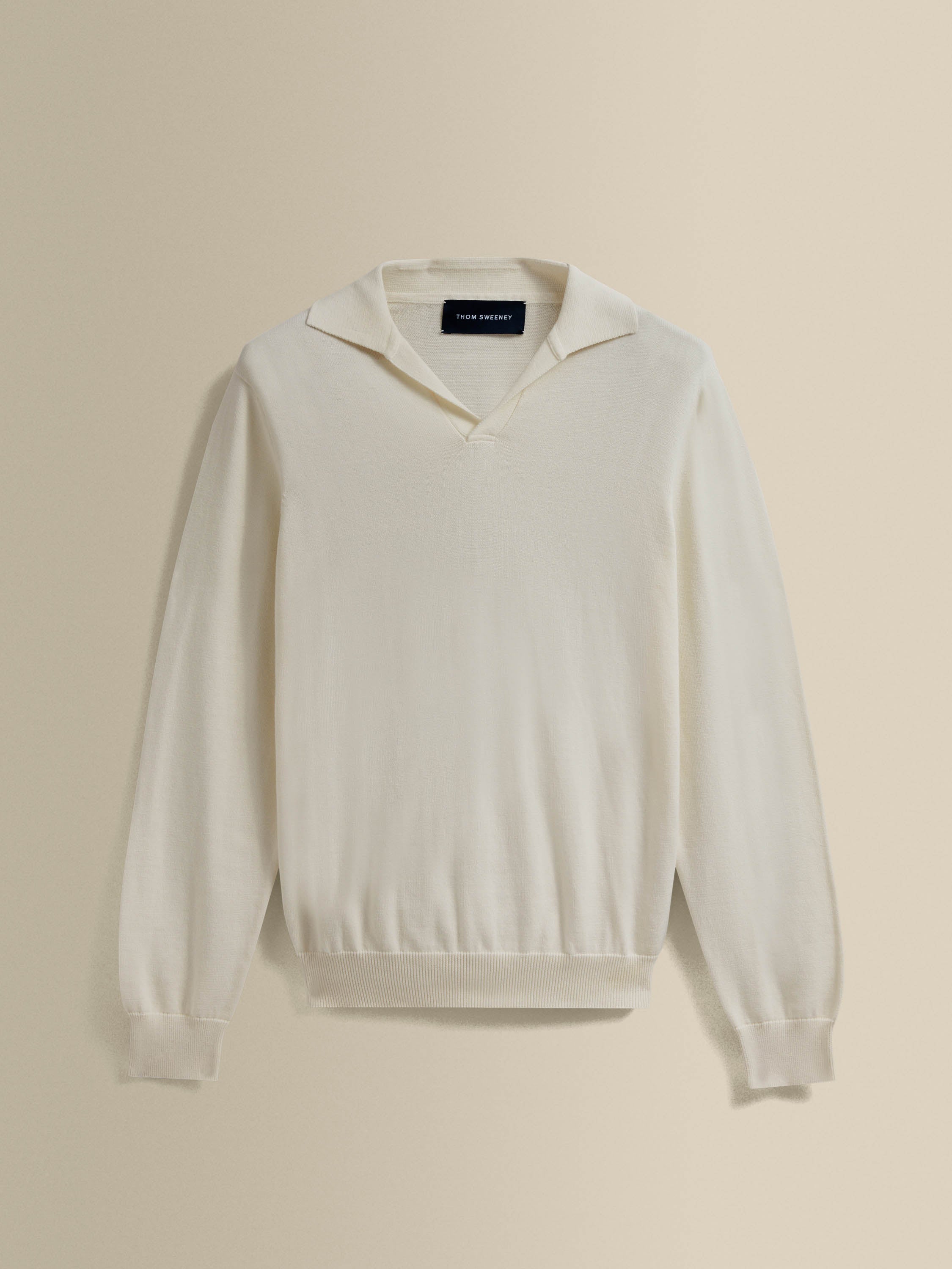 Heavy Cotton Long Sleeve Skipper Polo Shirt Milk White Product Image
