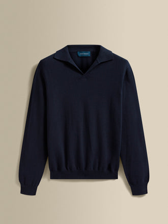 Heavy Cotton Long Sleeve Skipper Polo Shirt Navy Product Image