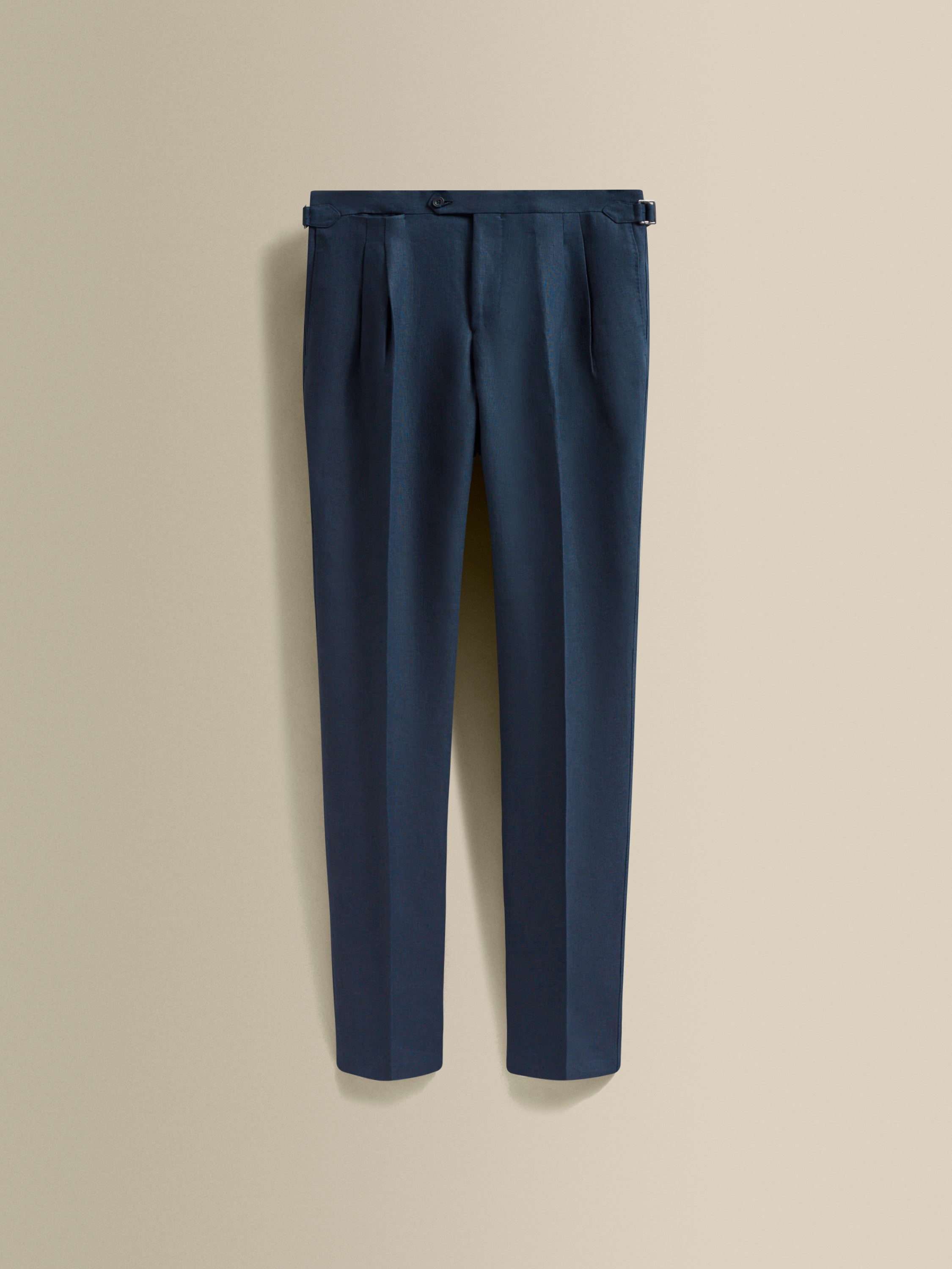 Linen Double Pleat Tailored Trousers Navy Product Image