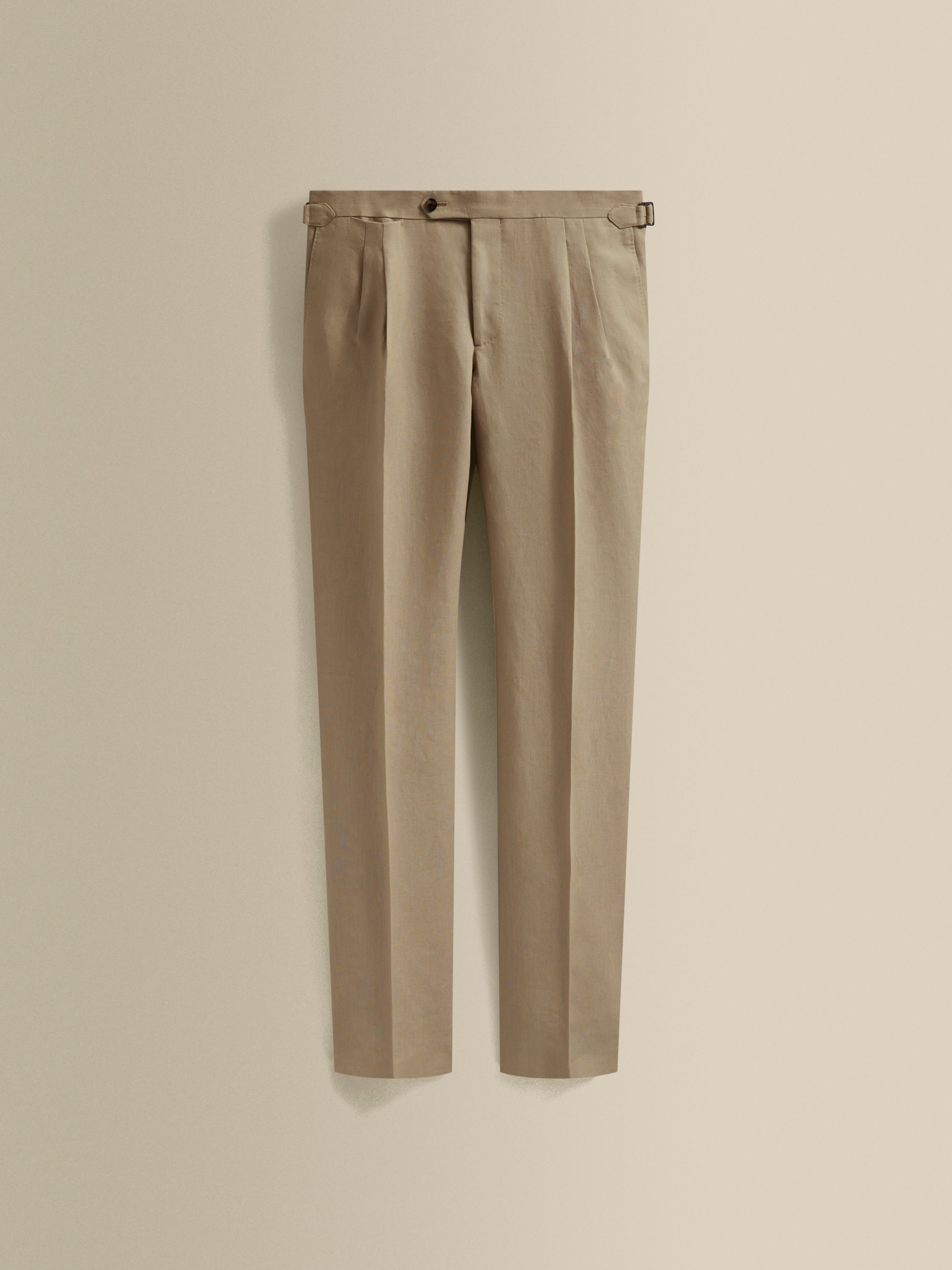 Linen Double Pleat Tailored Trousers Beige Product Image