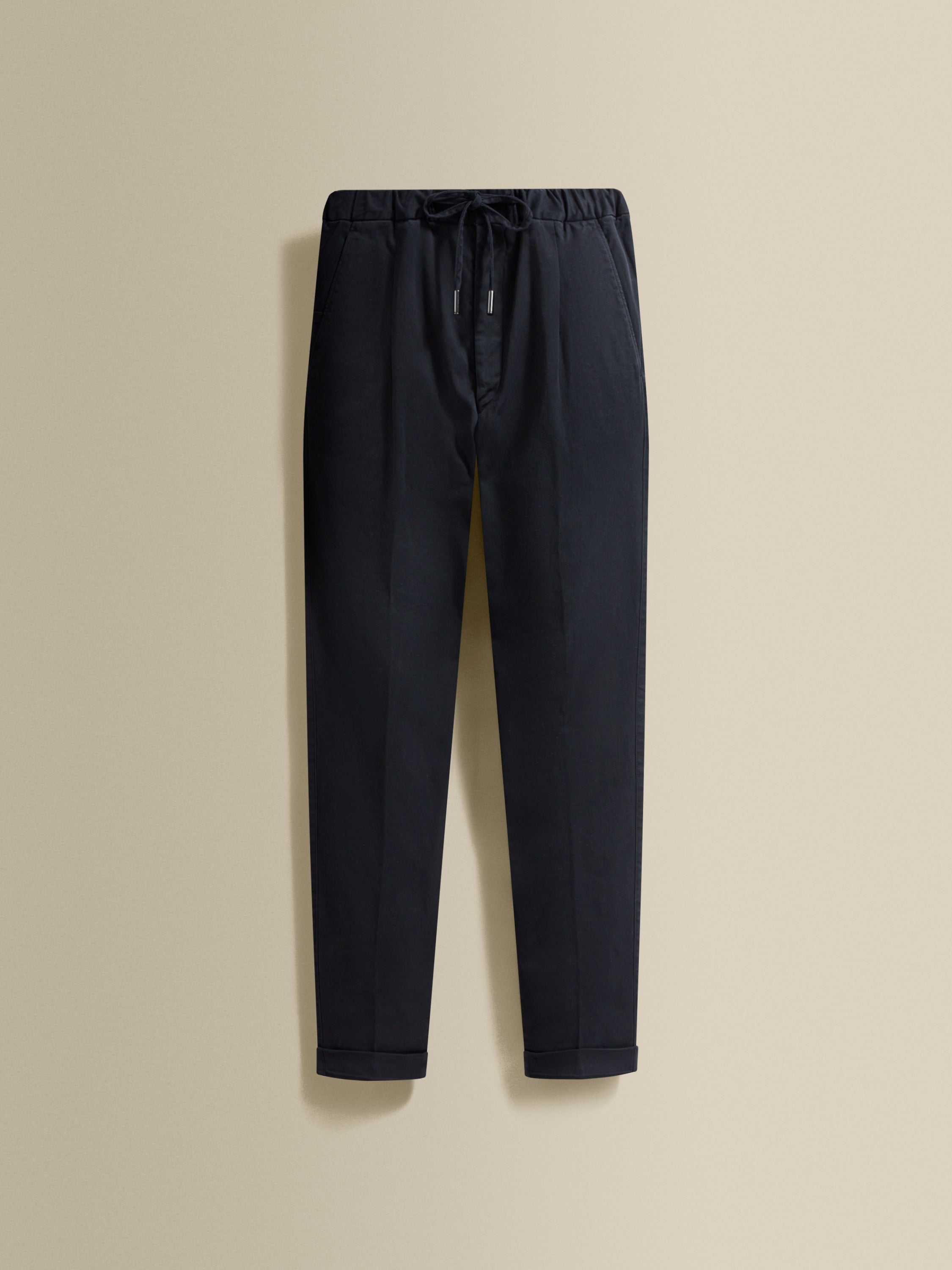 Cotton Twill Drawstring Tailored Trousers Navy Product Image