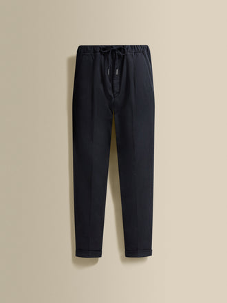 Cotton Twill Drawstring Tailored Trousers Navy Product Image