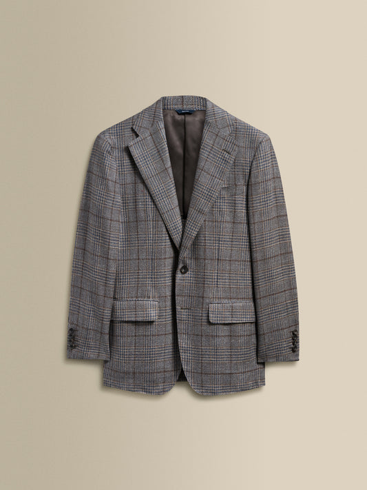 Wool Unstructured Single Breasted Jacket Brown Check Product Image