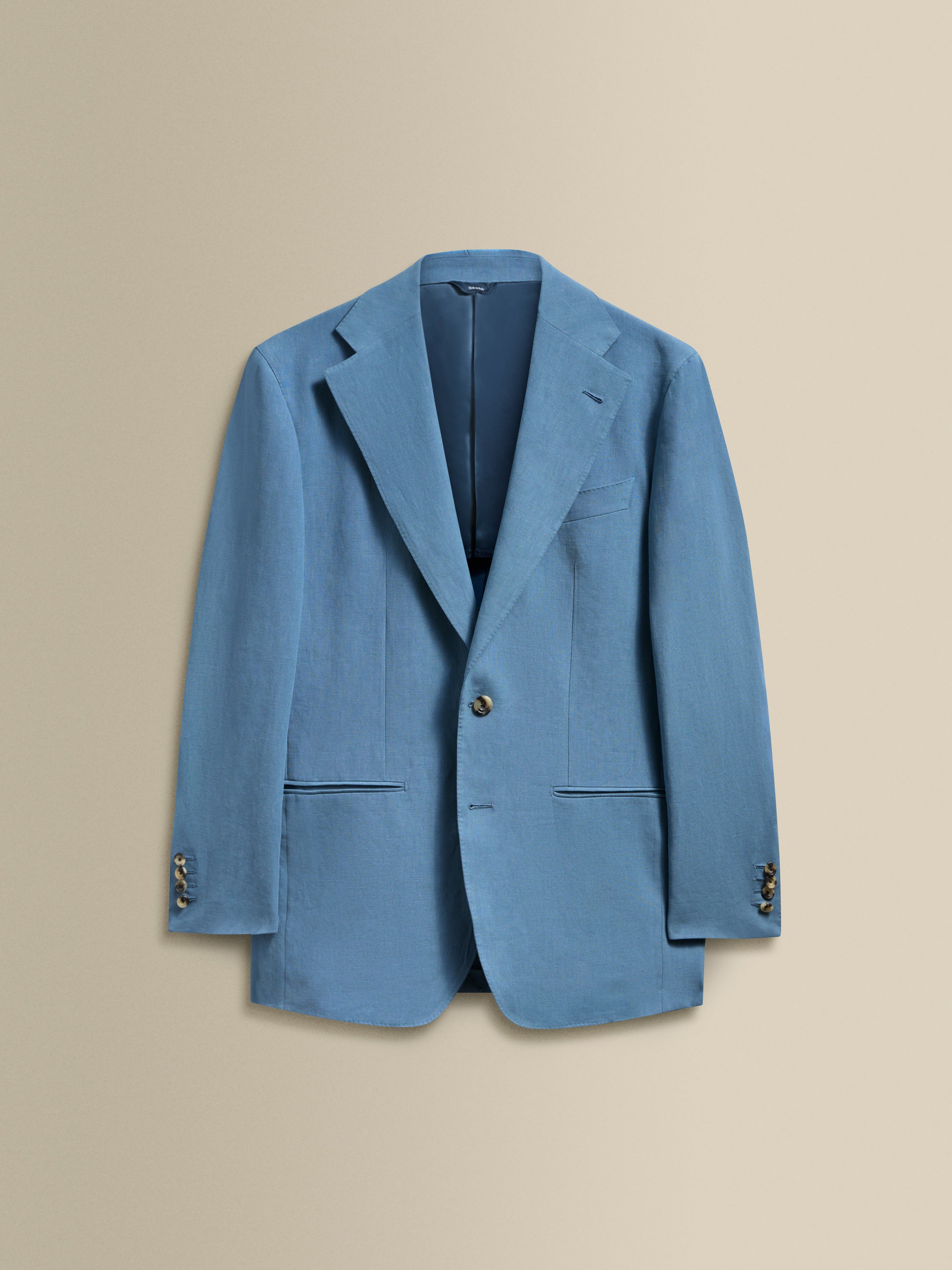 Linen Unstructured Single Breasted Jacket Mid Blue Product Image