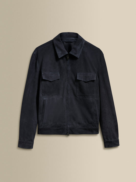 Suede Zip-Through Pocket Bomber Jacket Navy Product Image