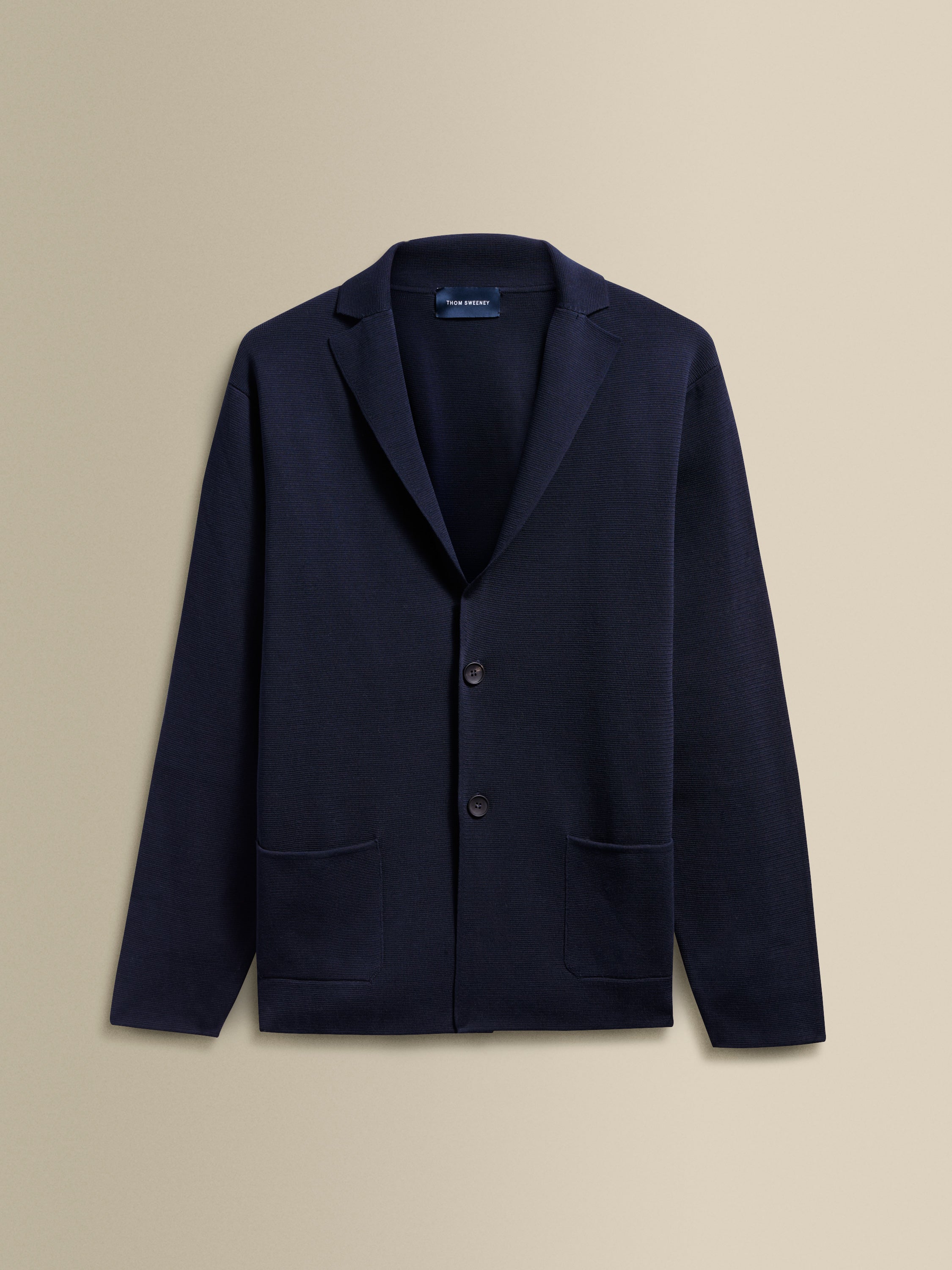 Crepe Cotton Single Breasted Knitted Blazer Navy Product Image