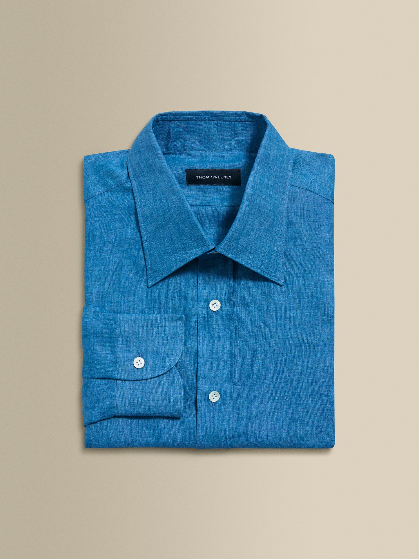 Linen Point Collar Shirt Blue Product Image