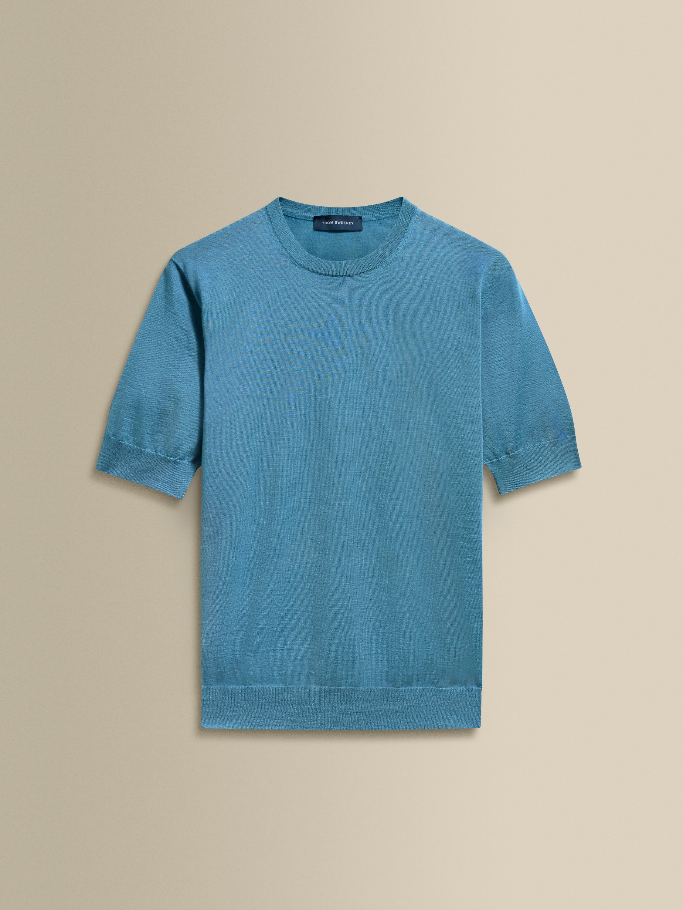 Cashmere Silk Ribbed T-Shirt Mid Blue Product Image