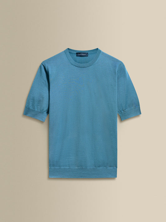 Cashmere Silk Ribbed T-Shirt Mid Blue Product Image