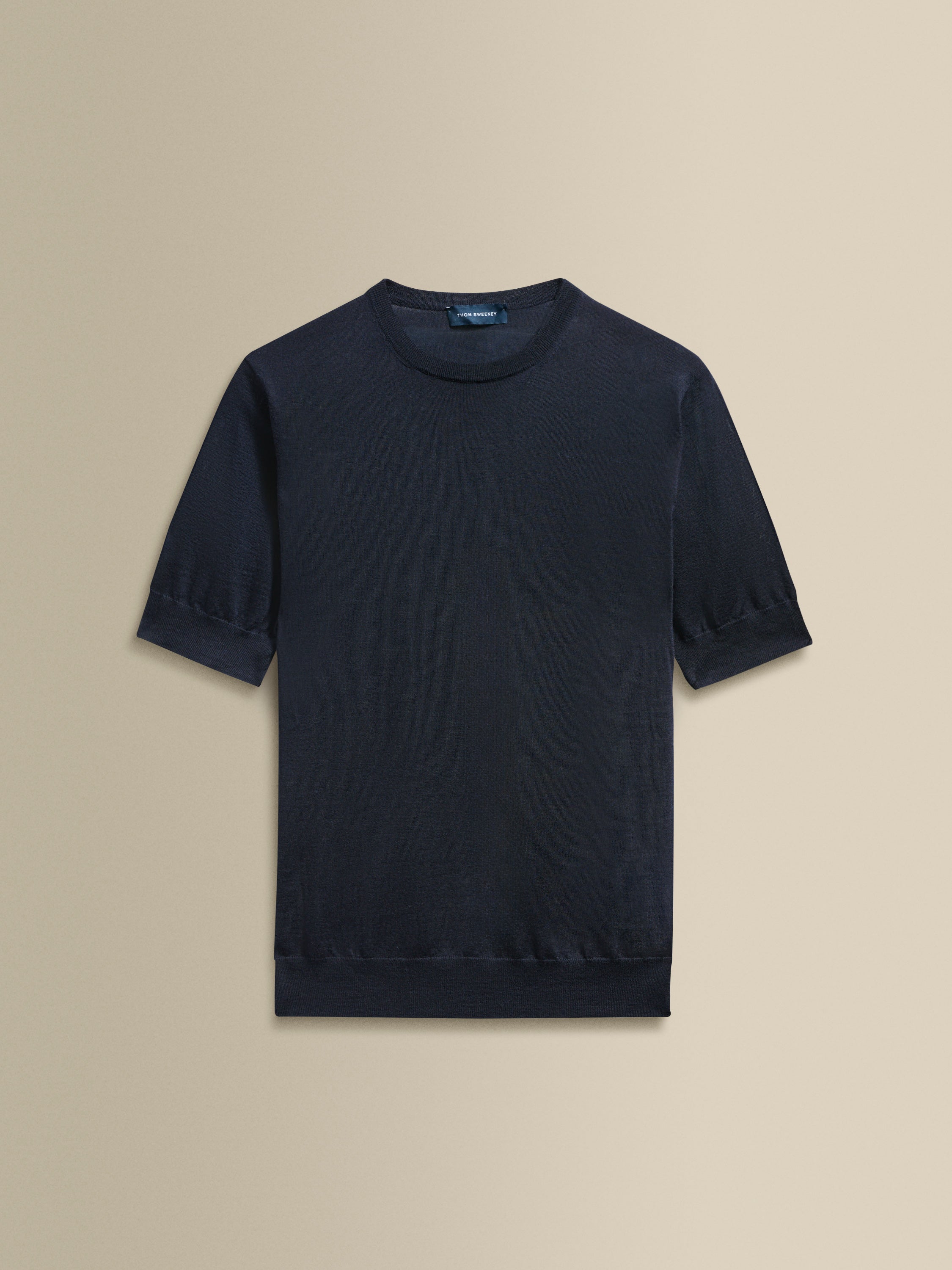 Cashmere Silk Ribbed T-Shirt Navy Product Image