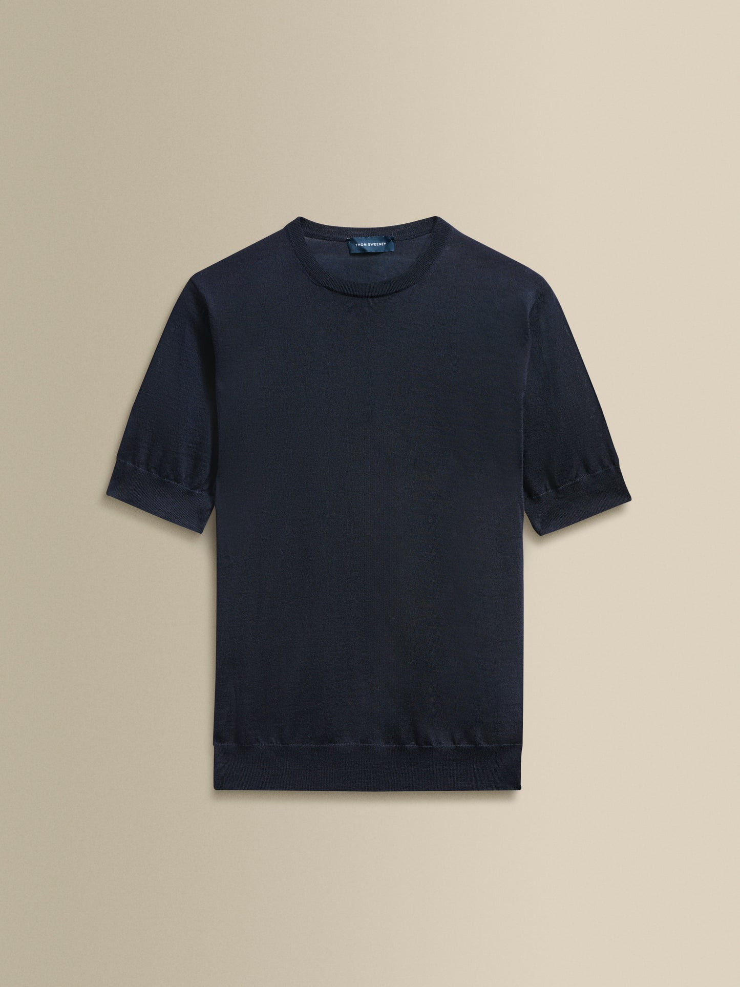 Cashmere Silk Ribbed T-Shirt Navy Product Image