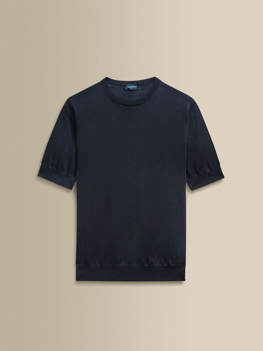 Cashmere Silk Ribbed T-Shirt Navy Product Image