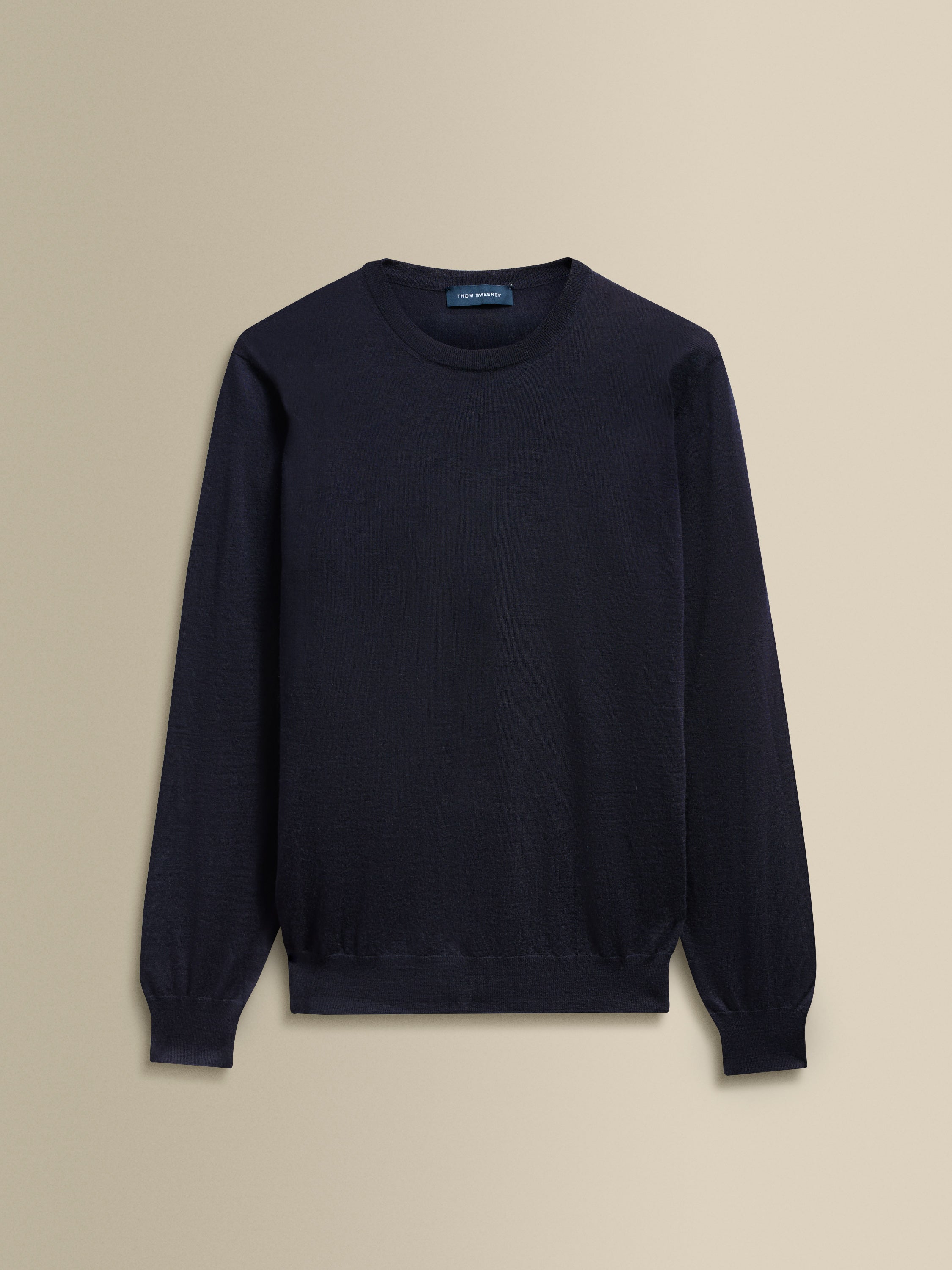 Cashmere Silk Ribbed Long Sleeve T-Shirt Navy Product Image