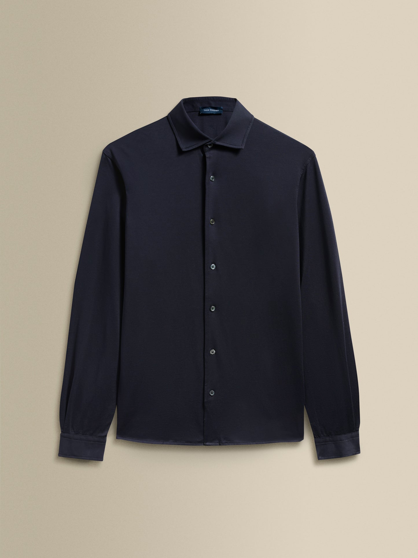 Cotton Jersey Long Sleeve Button Through Polo Shirt Navy Product Image