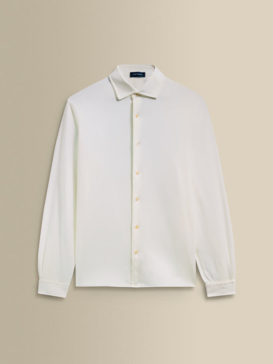 Cotton Jersey Long Sleeve Button Through Polo Shirt Off White Product Image