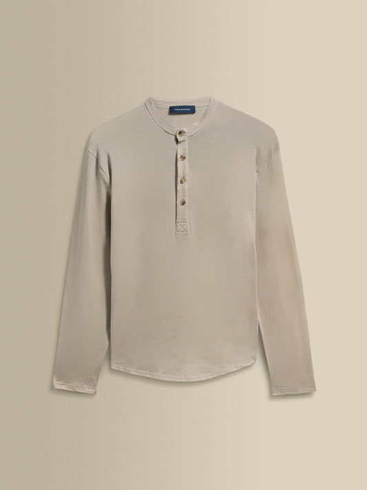 Linen Long Sleeve Henley T-Shirt Beige Product Image