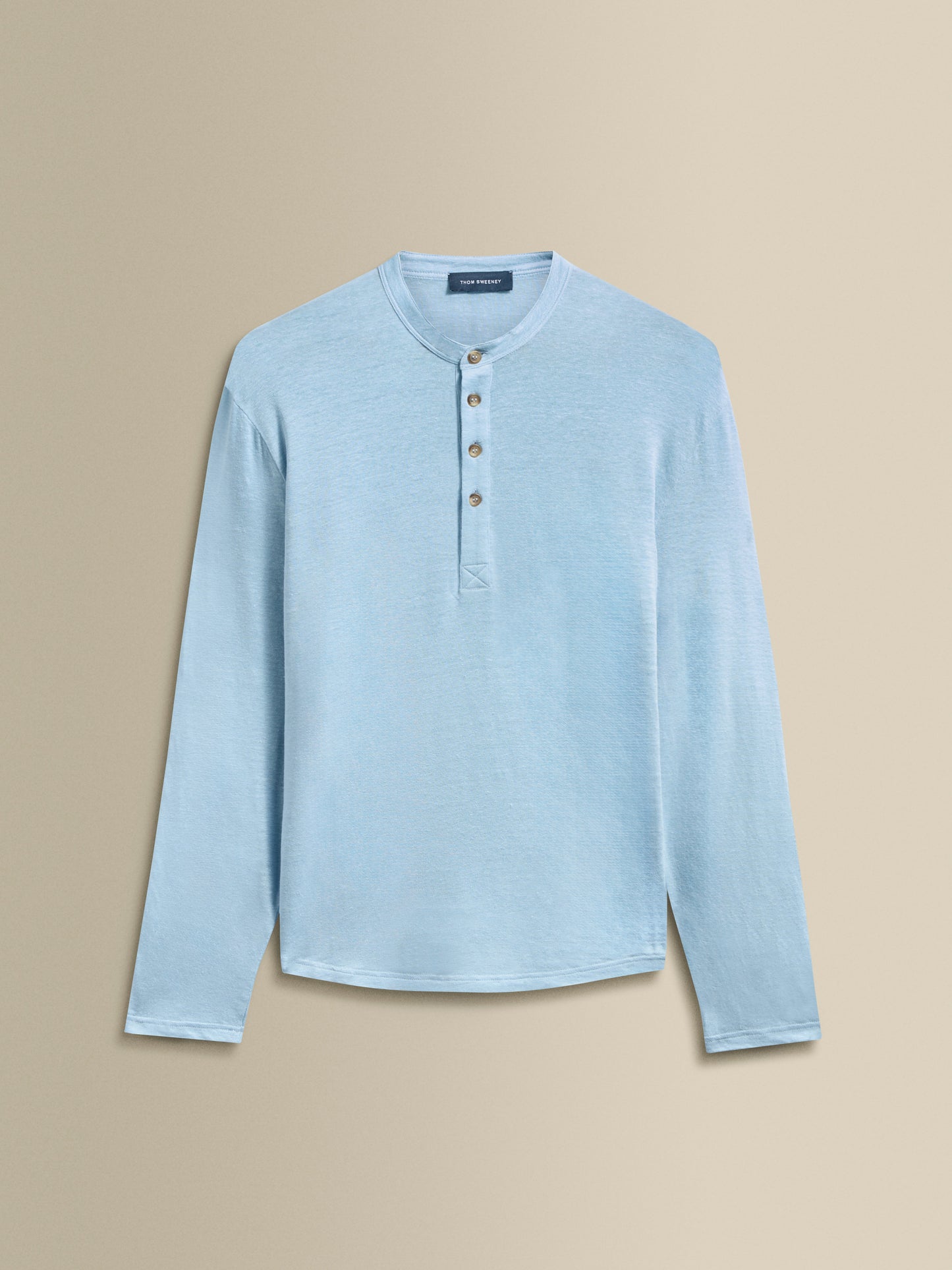 Linen Long Sleeve Henley T-Shirt Mid Blue Product Image