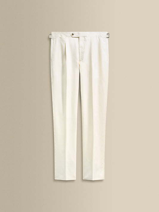 Wool Silk Flat Front Tailored Trousers Off White Product Image