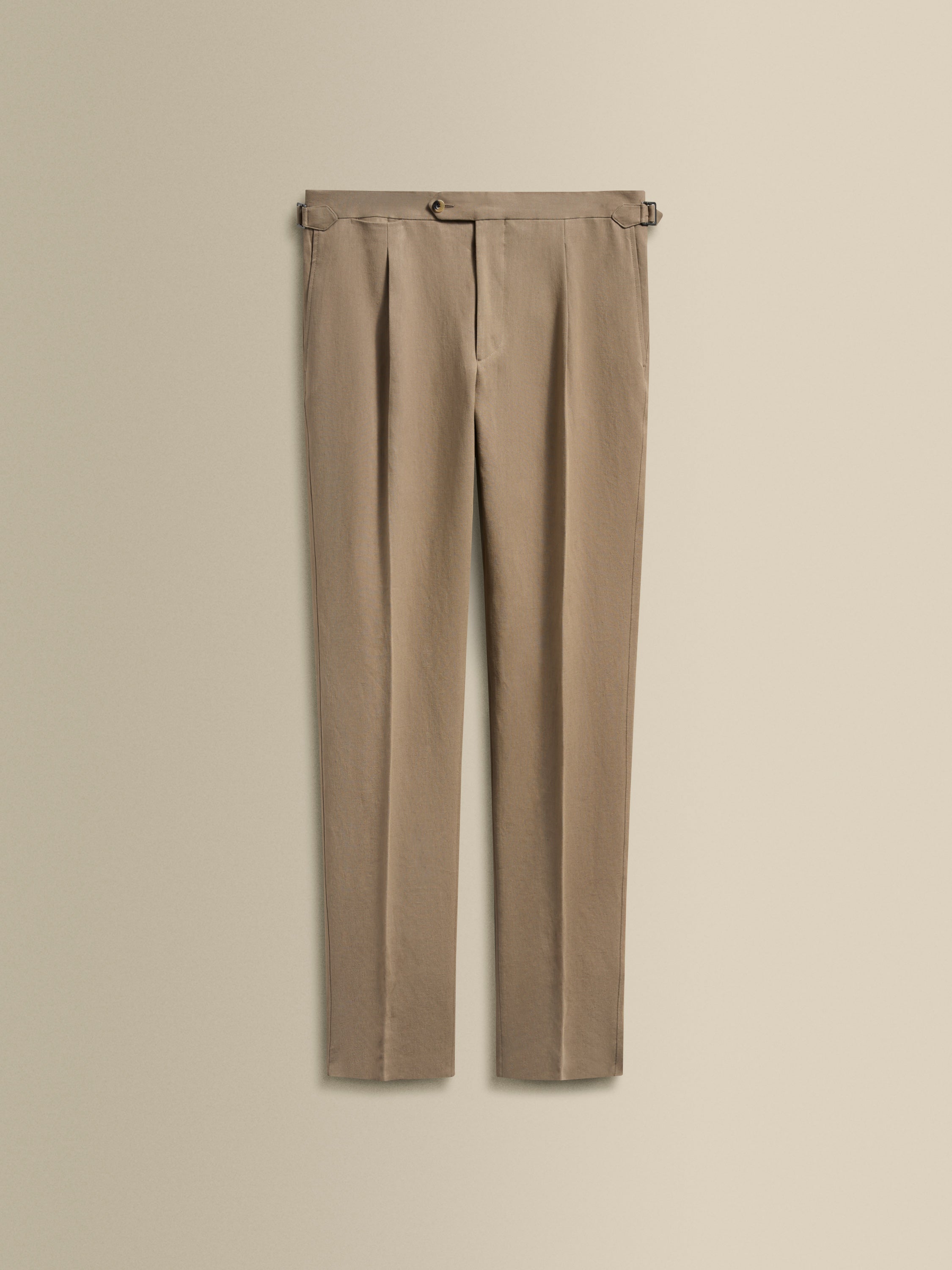 Linen Single Pleat Tailored Trousers Tan Product Image