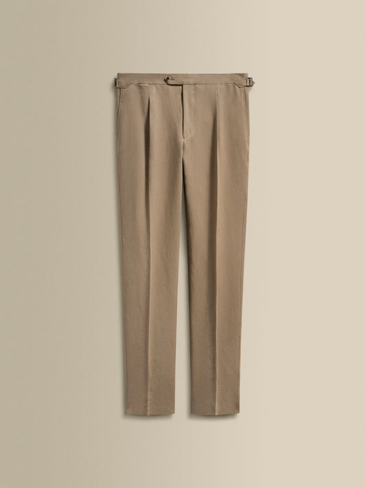 Linen Single Pleat Tailored Trousers Tan Product Image