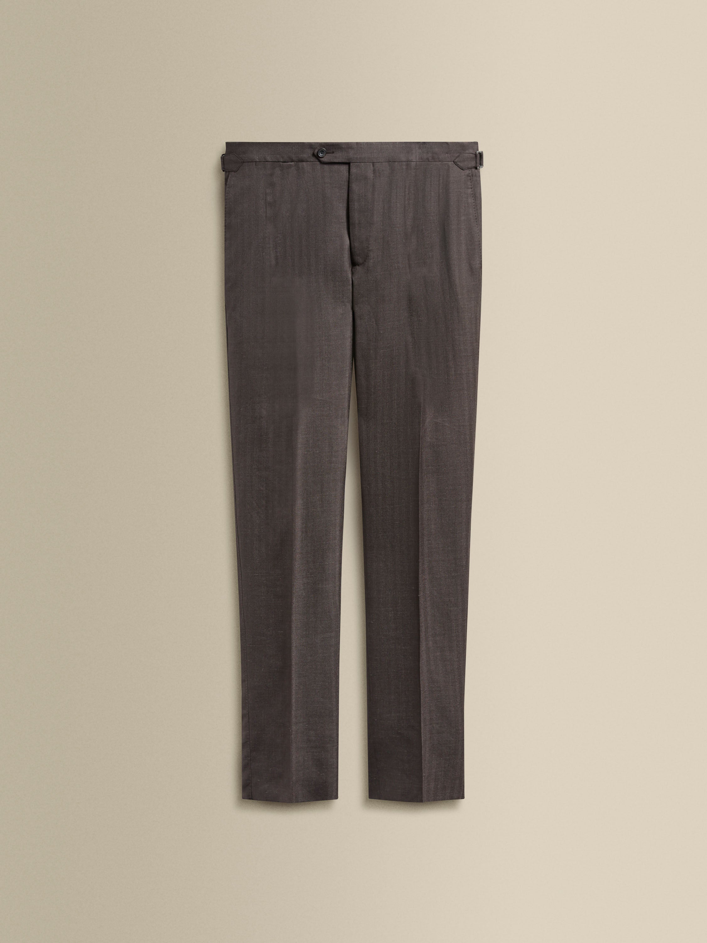 Wool Flat Front Tailored Trousers Brown Product Image