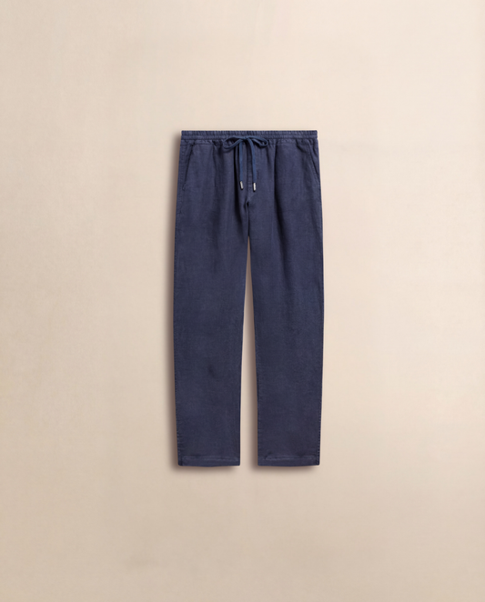 Navy linen drawstring trouser