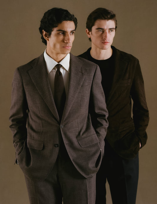 Dark brown suit on a model
