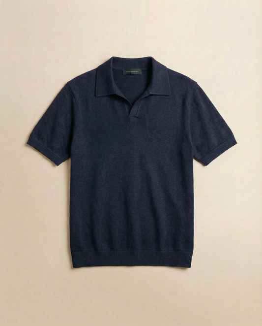 Linen Cotton Short Sleeve Skipper Polo Shirt