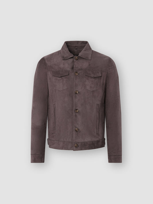 Suede Fur Lined Trucker Jacket Brown Product Image No Collar